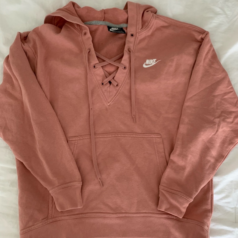 v neck lace up nike hoodie